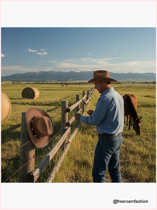 Cowboy Hat with Chin Strap, Wide Brim Felt Western Hat for Adults main image 5
